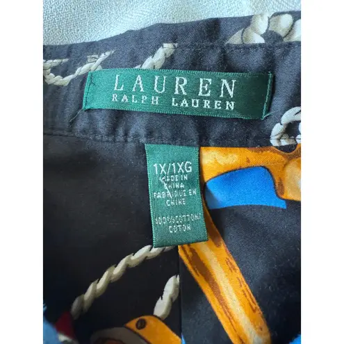 Lauren Ralph Lauren Sailboat Nautical Sailor Anchor Womans Long Sleeve Blouse 1X Black