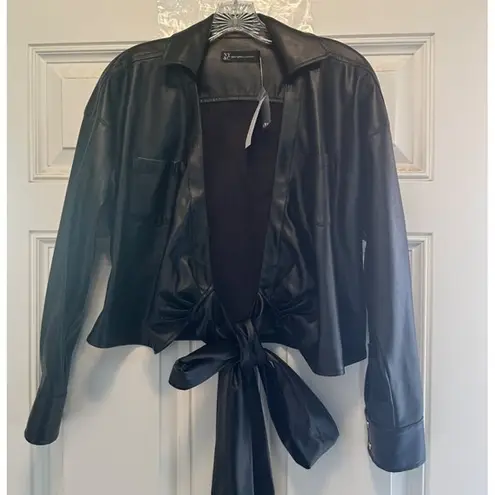 New York & Company Women's Faux Leather Black Tie