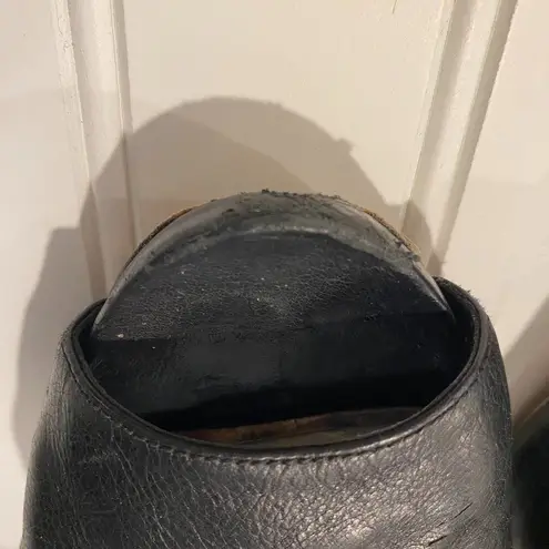 🍂 DELMAN Black Leather Peep Toe Block High Heels Women 8 4.5” heels