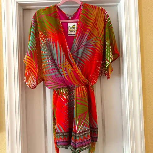 White Birch BOUTIQUE ROMPER FLIRTY TROPICAL LOOSE FITTING TOP ELASTIC WAIST L