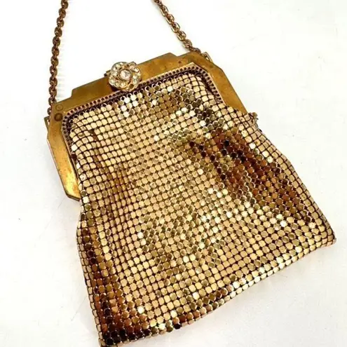 Whiting & Davis Vintage Purse Antique Rhinestone Jeweled Gold Mesh Purse Handbag