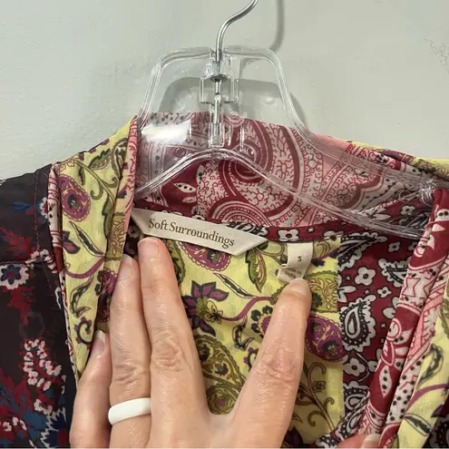 Soft Surroundings Langdon Mixed Print Blouse Size Small Long Sleeve Tie Scarf