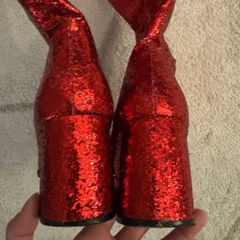 Ellie Vintage-Style Red Glitter Knee-High Platform Boots 70s Go-Go Disco Boots sz 7