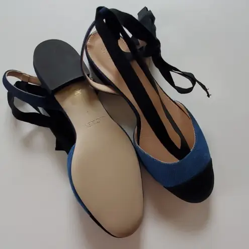 J.Crew  Black & Denim Lace Up Ballet Flats Size 8