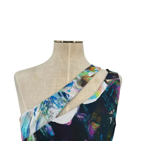 Black Halo Yara Cocktail Dress One Shoulder Colorful Abstract Print Size 4