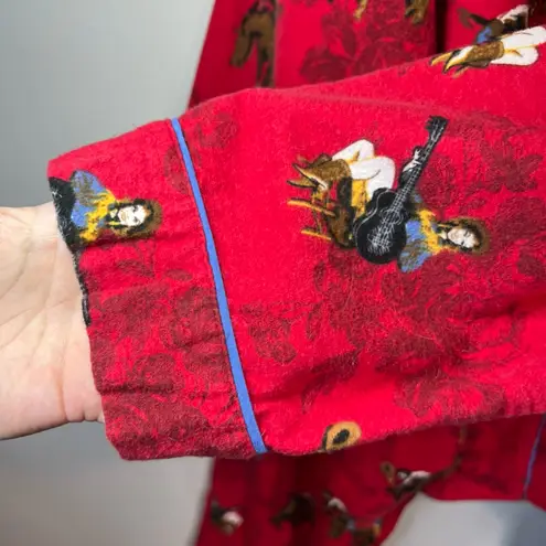 PJ Salvage Women's Cowboy Western Flannel Pajama Set Red Horses Pants Cozy Large