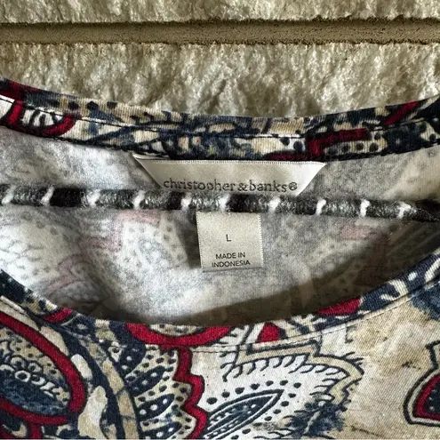 Christopher & Banks paisley floral print t shirt large red blue cream