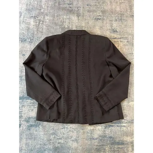 Vintage Blue Ice Black Faux Micro Suede Embroidered Open Front Blazer Size 8 Black