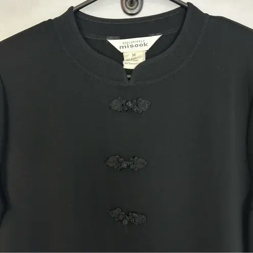 Misook Black Cheongsam Mandarin Collar Black Midi Dress Size M