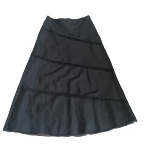 Willi Smith Goth Black Linen Lace Mesh Detail Skirt Women Lagenlook Whimsigoth Witchy SZ 10