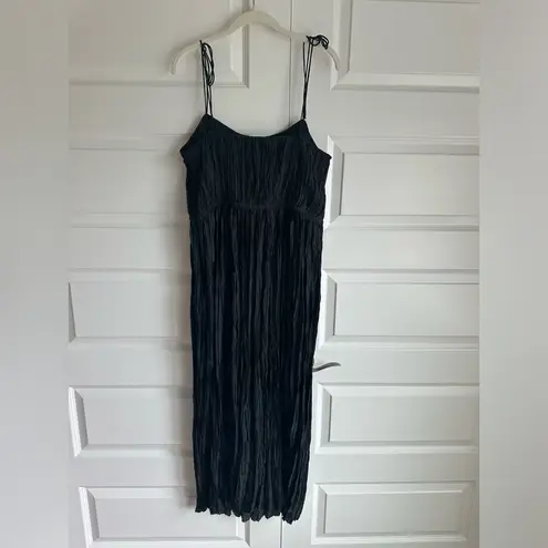 Ulla Johnson Orla Tie Strap Crinkle Satin Midi Dress in Noir NwT 12