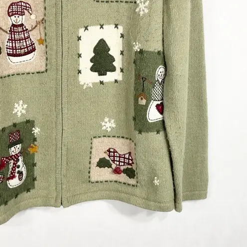 Croft & Barrow Croft Barrow Plus Size 2X Cardigan Sweater Snowman Green Full Zip Ugly 935