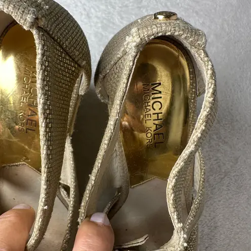 Michael Kors  Damita Metallic Gold Wedges Sandals Zip Up Front Size 7