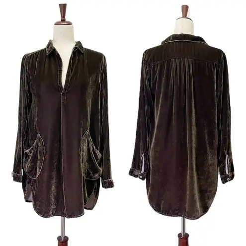 CP Shades Teton Tunic Size XS Brown Velvet Lagenlook Flowy Boho Top Made in USA