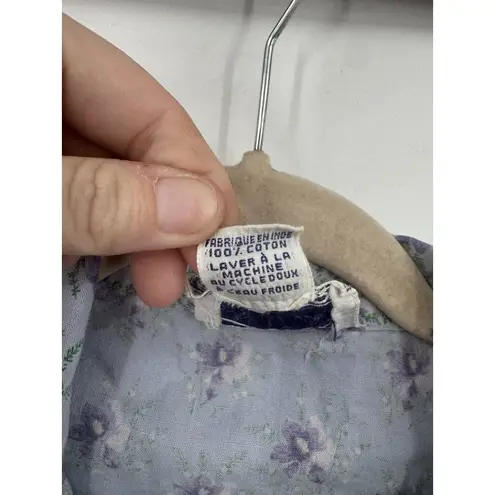 April Cornell Floral Button Front Cotton Shirt Women Large VTG Cottage Peasant Blue