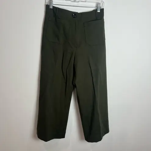 Quince Olive Green Ultra Stretch Ponte Cropped Wide Leg Pant
