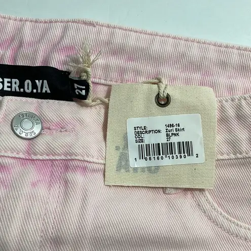 NWT SER.O.YA Zuri Low Rise Denim Mini Skirt in Bleach Pink Size 27 Style 1496