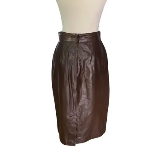 Vintage Toffs Chocolate Brown Leather Midi Pencil Skirt size 6
