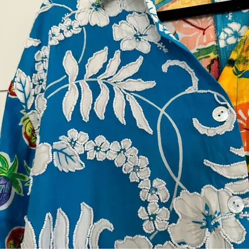 Surya Vintage Blue Patterned Hawaiian Beaded Two Piece Set Size XS