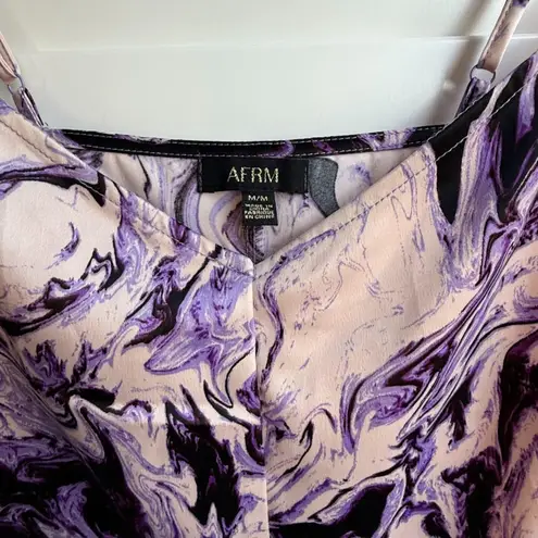 AFRM Satin Slip Midi Dress in Purple Marble Swirl size Medium