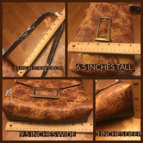 VINTAGE 1980'S LIZ DESIGN BY VIN BROWN FAUX TOOLED LEATHER SHOULDER BAG NWT