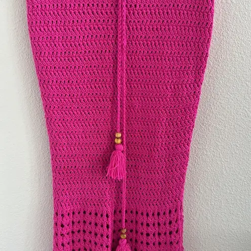The Sang Crochet Knit Fringe Midi Skirt Drawstring Tassel Waist Pink Small