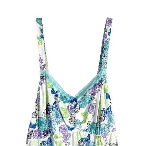 Avon Plus Size 3X Sleep Tank Top Blue White Lace Butterflies Stretch 140