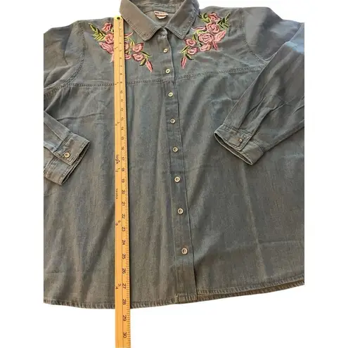 American Sweetheart Denim Embroidery Floral Long Sleeve Blouse Blue Size XX