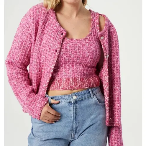 Fabienne Chapot Josh Tweed Cardigan in Pink Candy Size XS