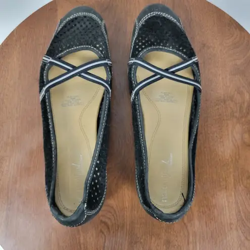 Natural Soul Women's Plantain Flats 9.5 Black Suede Leather Laser Cut Slip On