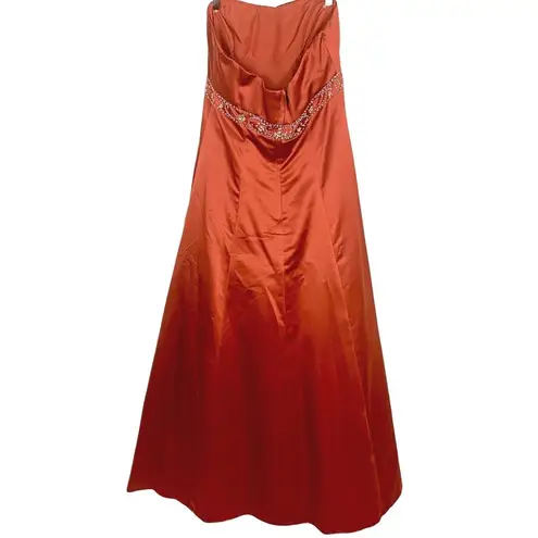 Bronze Satin Strapless Gown Beaded Empire Waist Pleated Bust Bridgerton 14 New Orange