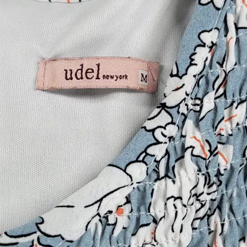 Udel New York Dress Womens M Blue Floral Smocked Puff Sleeve Cottagecore Maxi Size M