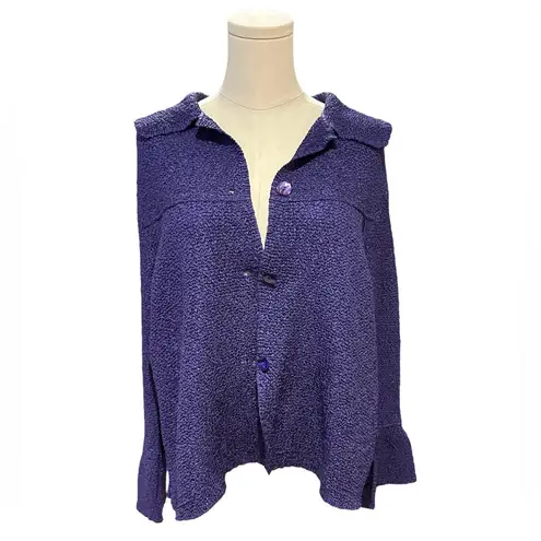 RAFAEL WOMANS Blouse/Light Weight Jacket Women Sz. L Purple Crinkle Bell Sleeves Size L