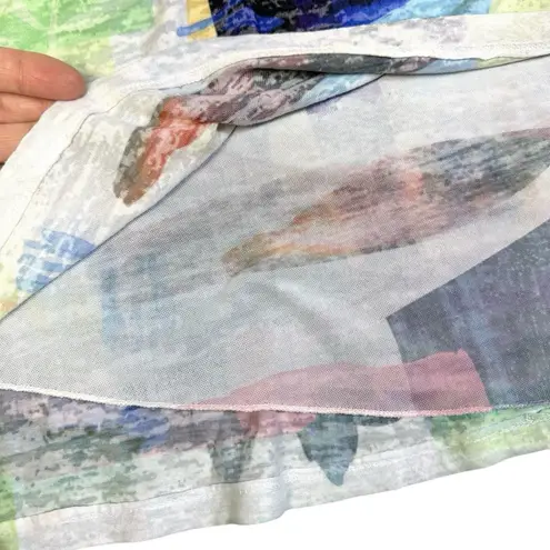 Jess & Jane Abstract Colorful Mesh Mixed Media Tunic Top Large Lagenlook Fairy White