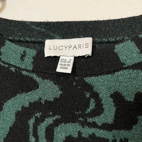 Lucy Paris Green Black Balloon Sleeve Mini Short Sweater Long Sleeve Dress Small