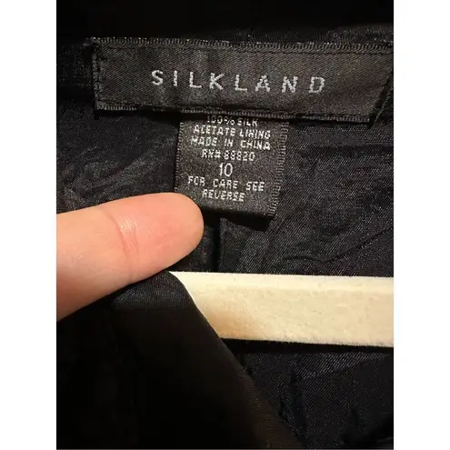 Vintage Silkland Women’s Black Embroidered Fish 100% Silk Jacket Blazer … Size 10