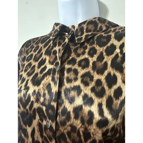 Heroine Sport Relaxed Fit Satin Long Sleeve Snap Button Cheetah Top Size L NWOT Brown Size L