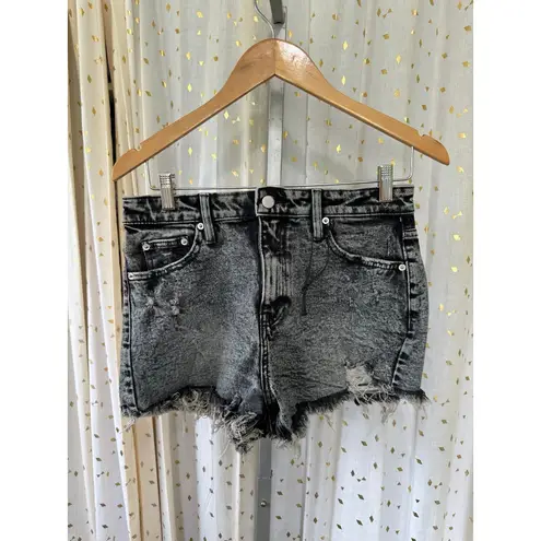 I&M Distressed Black Label Acid Stone Wash Raw Fray Hem Comfort Denim Shorts M Size M