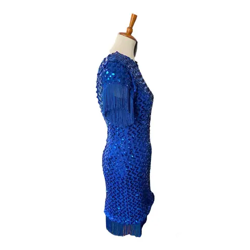 Vintage Royal Blue Sequin Fringe Eras Tour Inspired Mini Dress Size 6