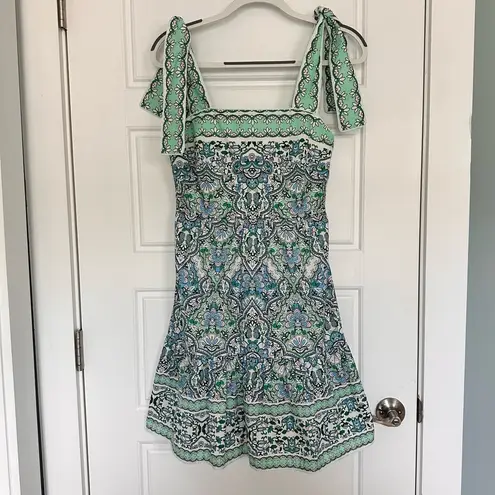 Shoshanna Raleigh Tiered Square-Neck Mini Dress, Mint Green | Size 2