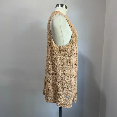 April Cornell Vintage Crochet Vest Beige 100% Cotton Sz Large