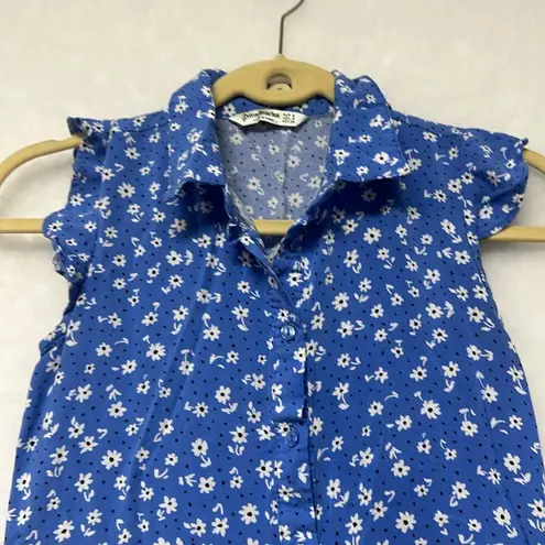 Stradivarius sleeveless shirt dress in blue floral print Sz Small Boho Ruffles