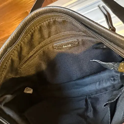 The Sak Leather Crossbody Bag Black Brown Suede Trim Boho Adjustable Strap