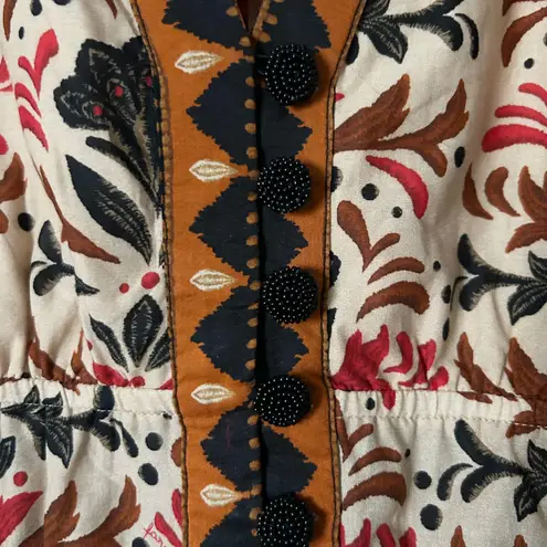 Farm Rio NEW Anthro Long Sleeve Button Front V-Neck Peasant Blouse Size Small