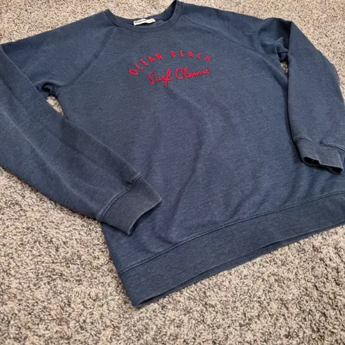 Marine layer Ocean Beach Surf Classic Sweatshirt L Blue Heather Raglan Crewneck