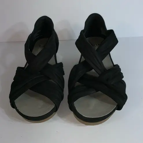 Earth Brand Earth Ficus Gemini Womens Leather Wedge Sandals Slides Size 8.5 M Black