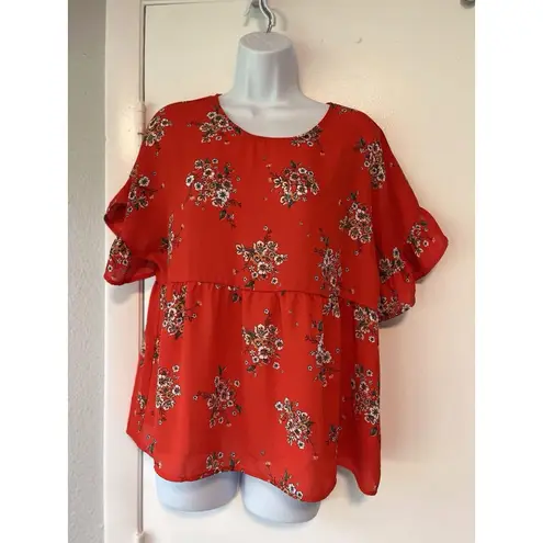 Daisy May Baby Doll Open Back Floral Print Flutter Short Sleeve Top Shirt Medium