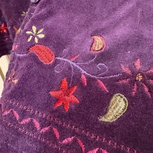 White Stag Women's Purple Velvet Embroidered Vest Smock Neck 90s