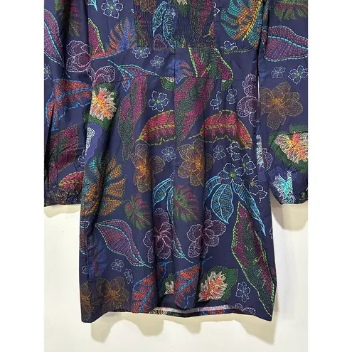 Allison New York Flora Mini Dress Navy Floral Sz 4 NWT Smocked Back Long Sleeves Blue