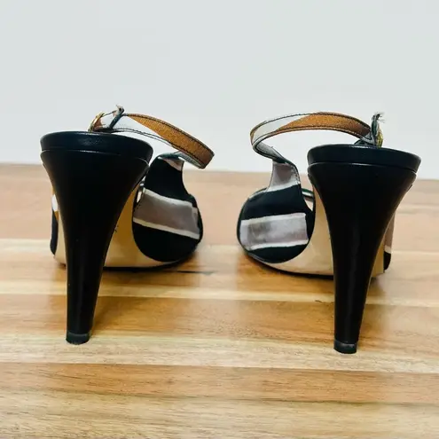 Tibi Black Print Silk Slingback Heels Sandals Shoes Size 6.5